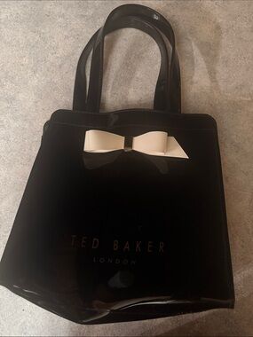 Ted Baker Black Patent Tote with white Bow Accent